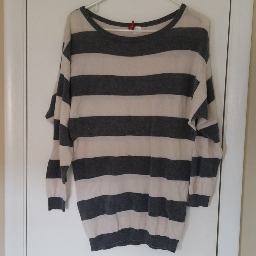 Oversize Multistripes Boat Neck Knit Sweater